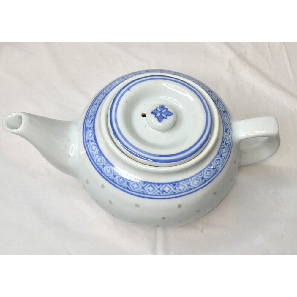 Vintage Mid-Century Porcelain Rice Flower Teapot Blue/White Tienshan Vase - Picture 3 of 9